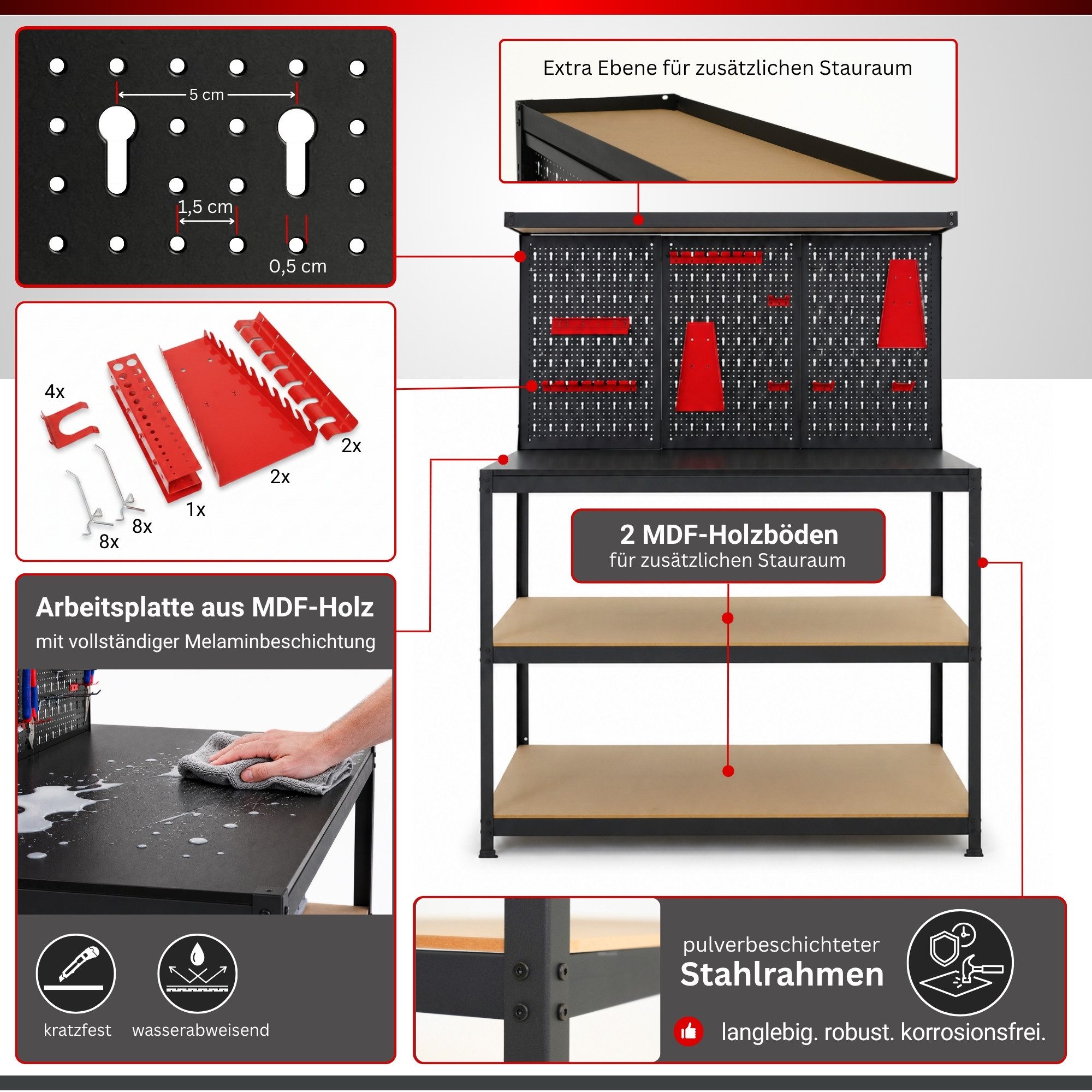 PROREGAL® Werkbank Profi Werkbank ARES mit Werkzeug Lochwand