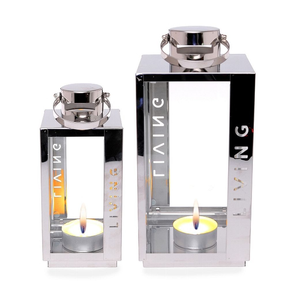 Dragimex Kerzenlaterne Laternen 2er Set silber Edelstahl Glas – Windlichter modern