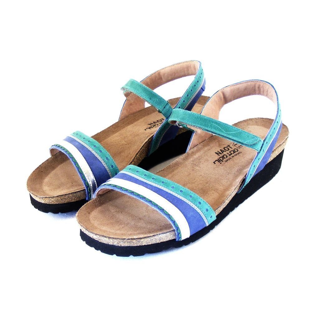 grün 16444 Fußbett Damen Echt-Leder Sandaletten Beverly blau combi Naot NAOT Sandalette Schuhe