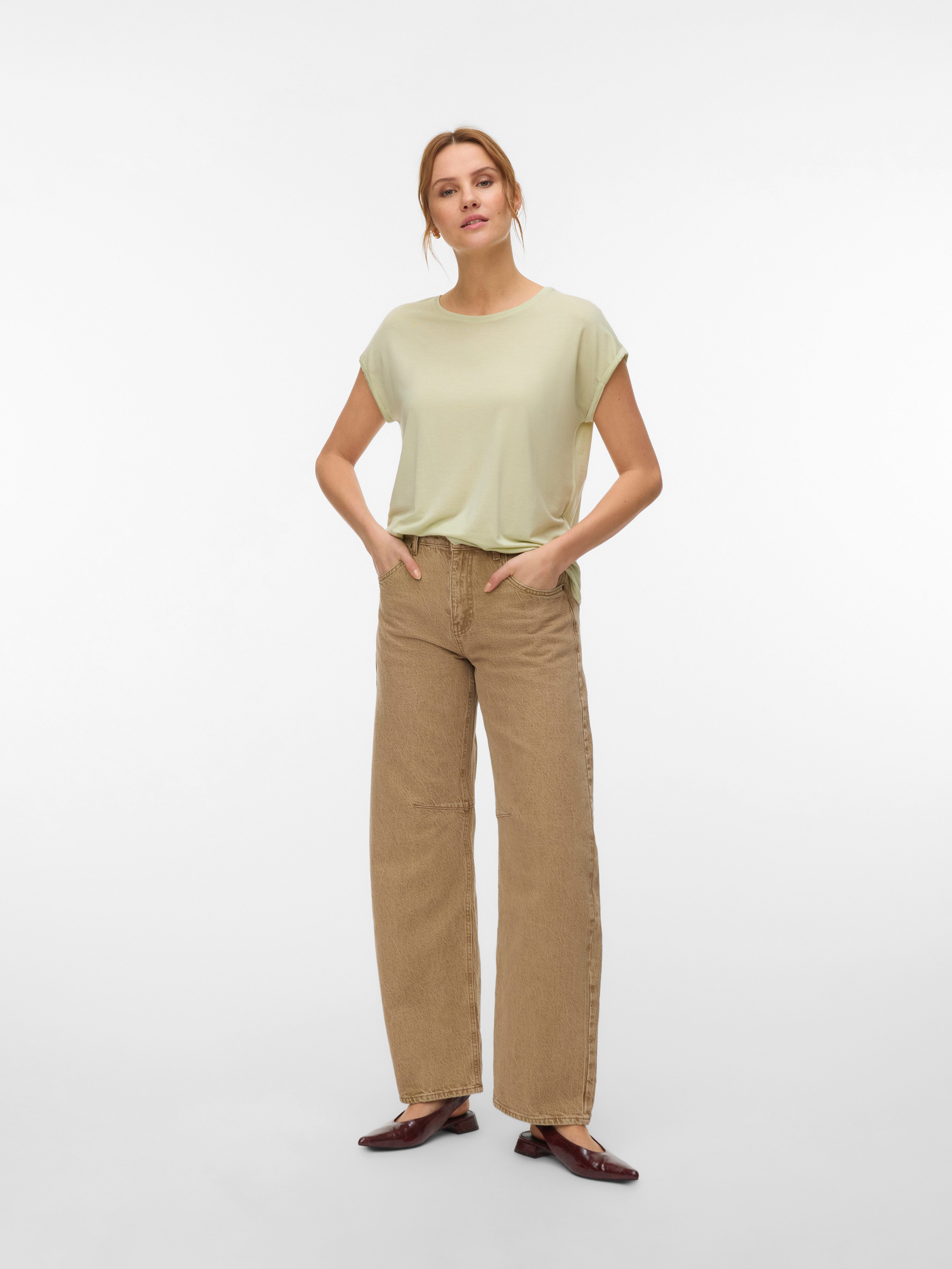 Vero Moda T-Shirt VMAVA PLAIN SS TOP JRS NOOS Materialmix, regular fit – Bild 4 von 5