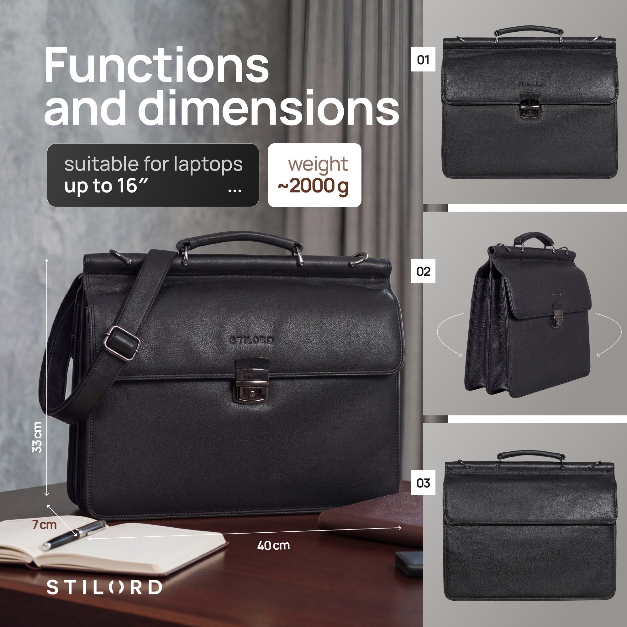 STILORD Laptoptasche "Stephan" Laptoptasche 15,6 Zoll Herren Leder