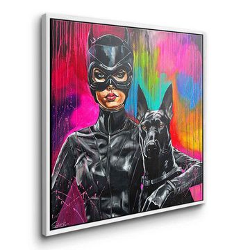 DOTCOMCANVAS® Leinwandbild Best Friend, Leinwandbild Best Friend Catwoman Malerei Dobermann schwarz Kunstdruck