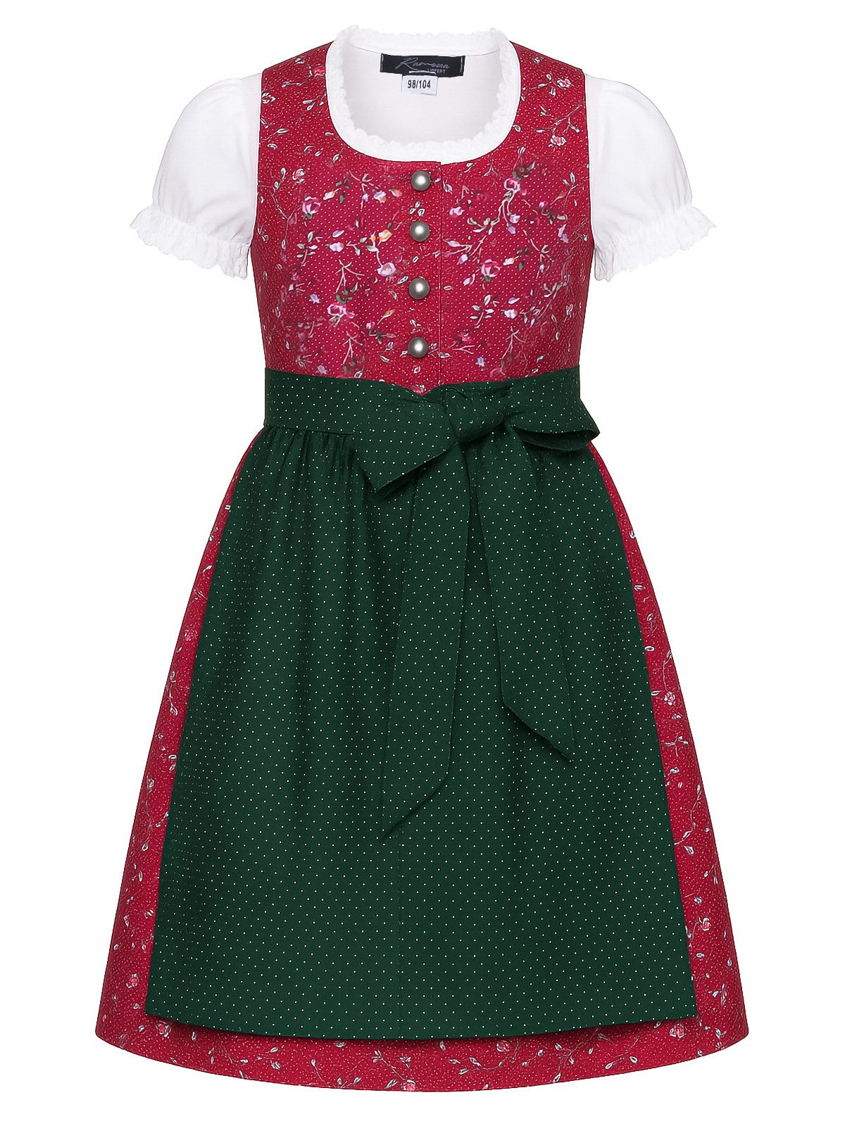 Ramona Lippert Дирндль Kinderdirndl Mariella Rot Blumenmuster 3-teilig mit Schürze & Bluse