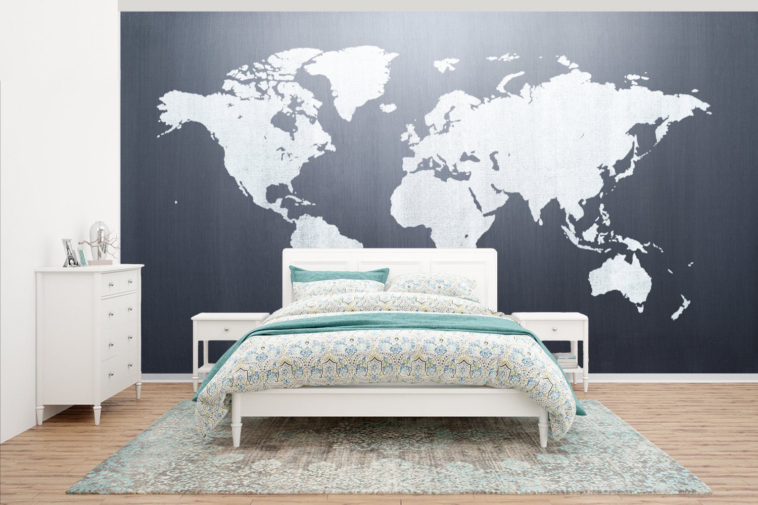MuchoWow Fototapete Weltkarte - Einfach - Schwarz - Weiß, Matt, bedruckt, (7 St), Vliestapete für Wohnzimmer Schlafzimmer Küche, Fototapete