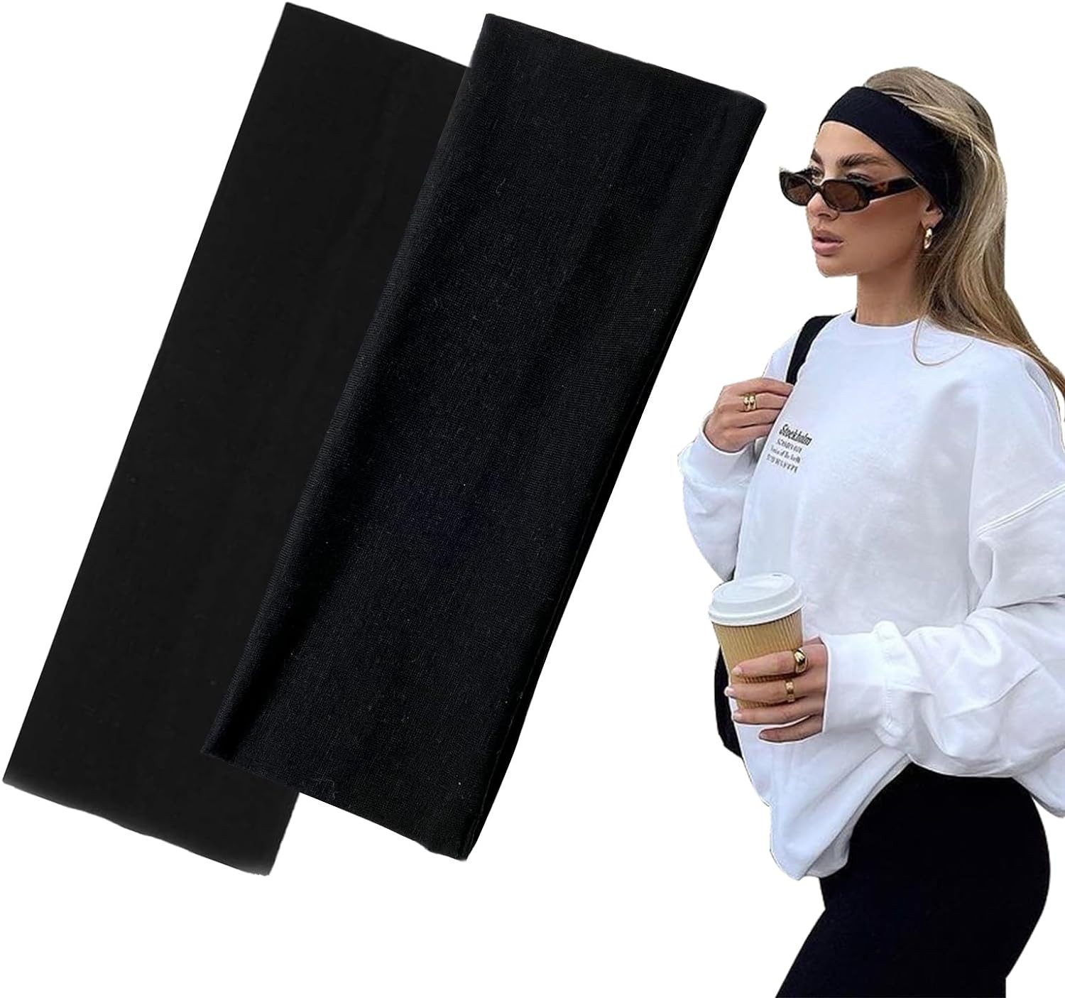 Zaewry Haargummi Yoga Headbands, Elastische Haarbänder, Rutschfest Haarband Damen, 2-tlg.