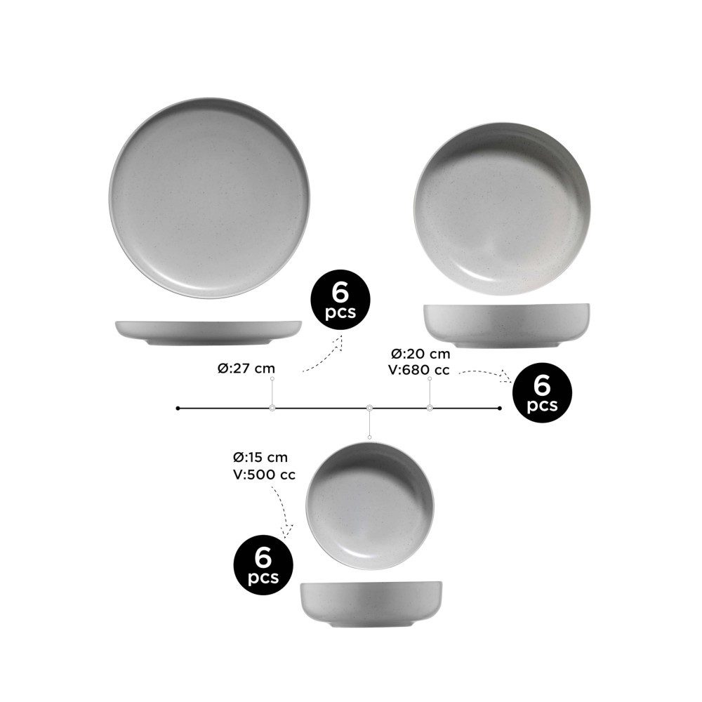 Kütahya Porselen Tafelservice Moderna 18 tlg Geschirrset grau matt Porzellan 6 Personen modern (18-tlg), 6 Personen, porzellan, 6-Personen Set, moderne graue Farbgebung