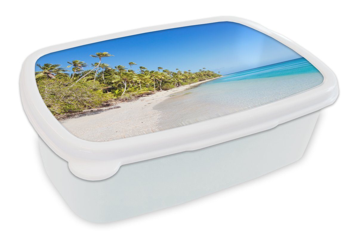 MuchoWow Lunchbox Strand - Pflanzen - Fidschi, Kunststoff, (2-tlg), Brotbox für Kinder und Erwachsene, Brotdose, für Jungs und Mädchen weiß