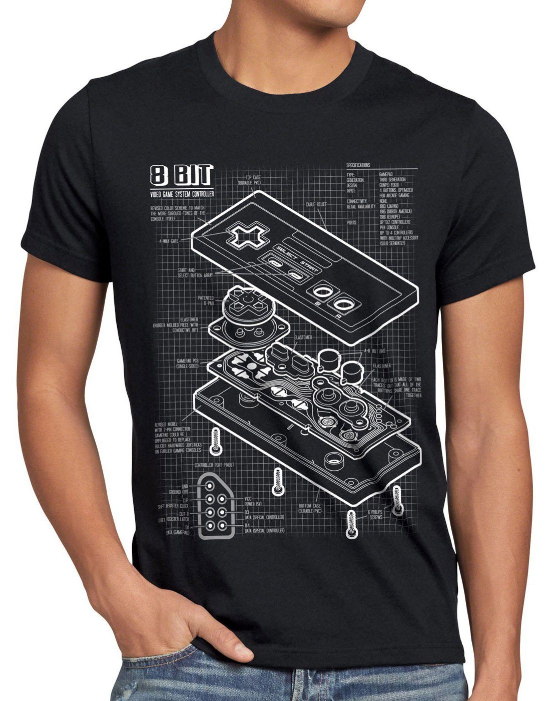 style3 Print-Shirt Herren T-Shirt snes gamer 8-Bit zelda NES schwarz mario classic Controller nintendo n64