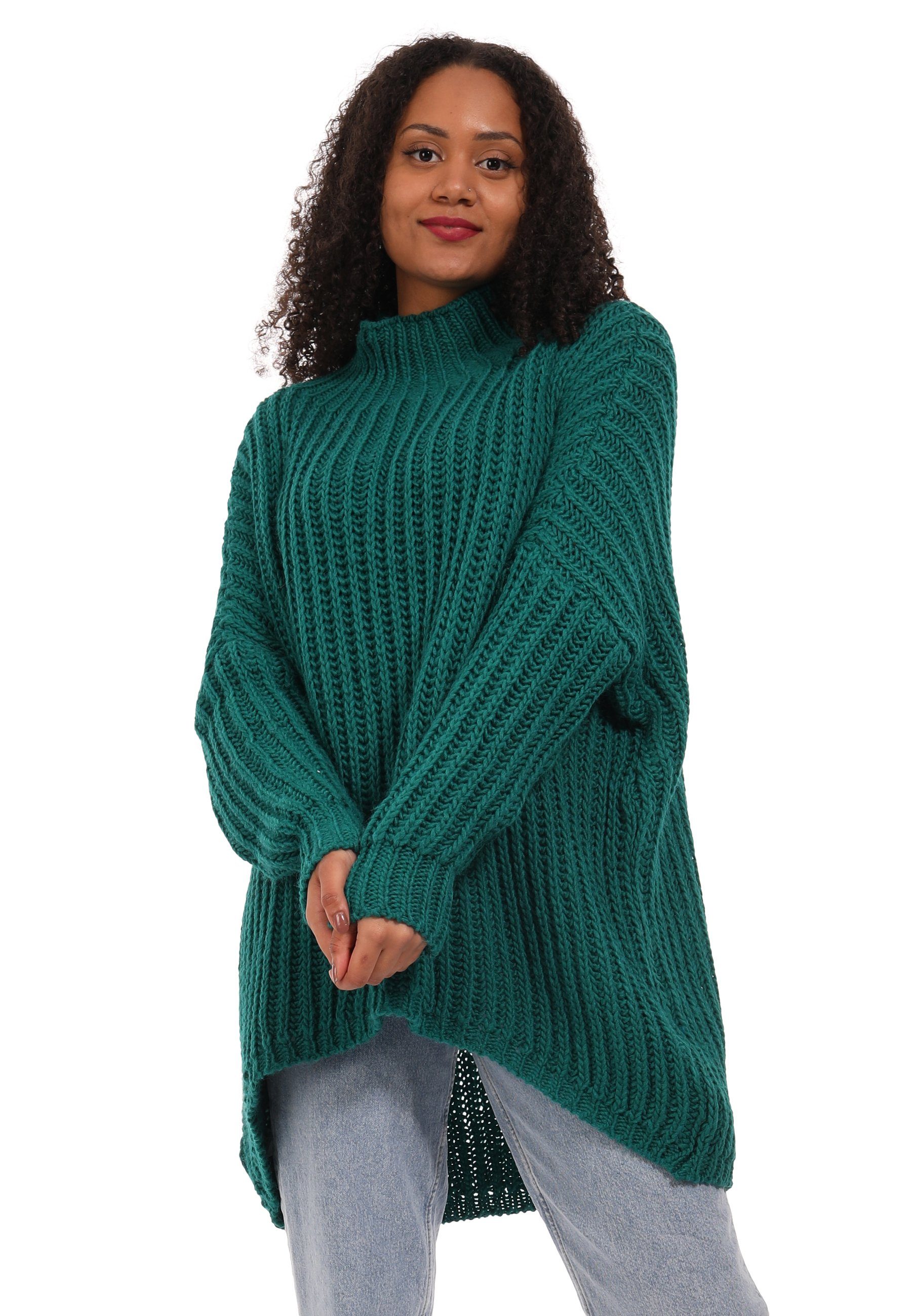 YC Fashion & Style casual petrol Oversized Longpullover Pullover (1-tlg) Vokuhila Grobstrick One Size Sweater