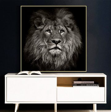 TPFLiving Kunstdruck (OHNE RAHMEN) Poster - Leinwand - Wandbild, Majestätischer Löwe vor schwarzem Hintergund (Verschiedene Größen), Farben: Leinwand bunt - Größe: 30x30cm