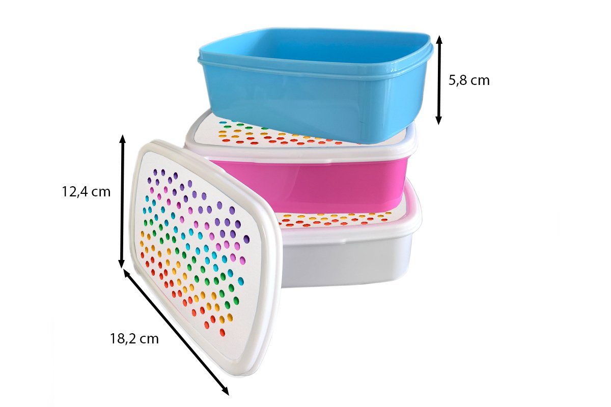 in Kinder, für Brotdose Kunststoff Kunststoff, MuchoWow Brotbox Erwachsene, Löcher Regenbogenfarbene Papier, Lunchbox weißem (2-tlg), rosa Mädchen, Snackbox,