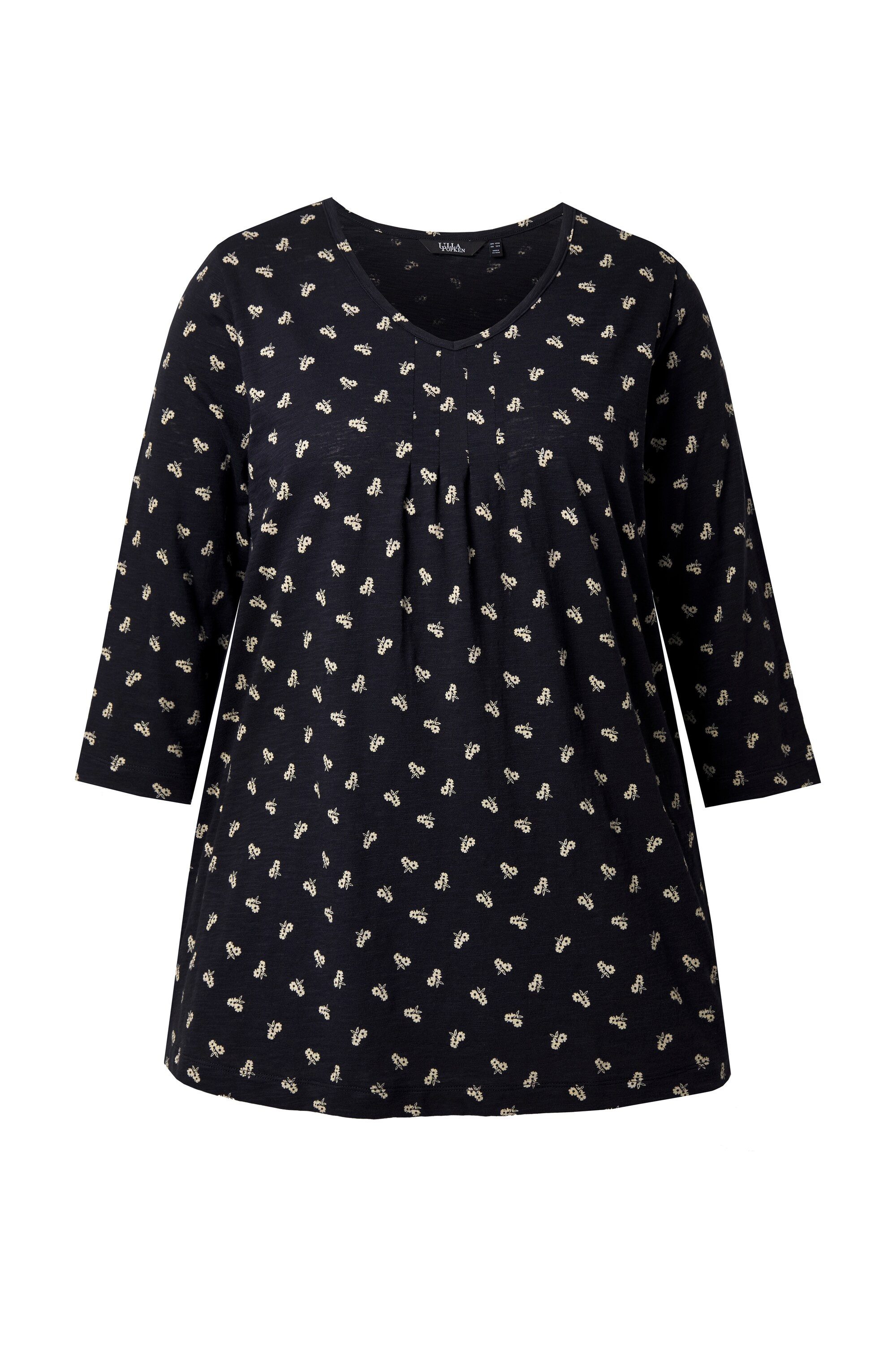 Ulla Popken T-Shirt Shirt Blüten A-Linie V-Ausschnitt 3/4-Arm günstig online kaufen