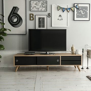en.casa TV-Schrank Fladså TV Board 40x160x40cm Eiche-Optik / Schwarz