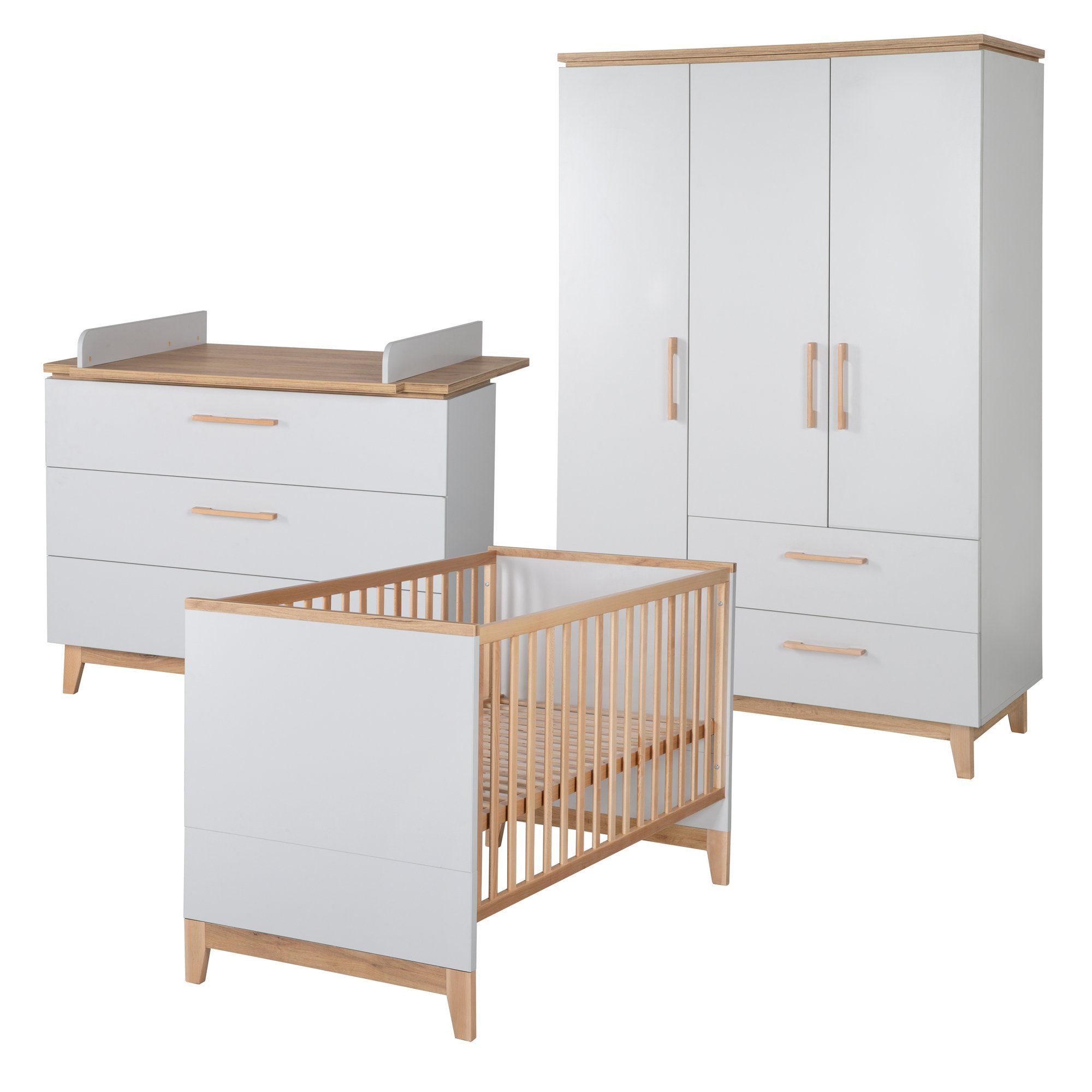 roba® Babyzimmer-Komplettset Caro, Gitterbett, Wickelkommode, 3-türiger Dre günstig online kaufen