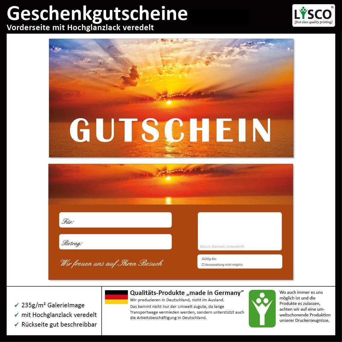 LYSCO Geschenkkarte Geschenkgutscheine Sonnenuntergang (Sonne-709), Wärme Sommer Sonne Urlaub Sonnenstrahlen