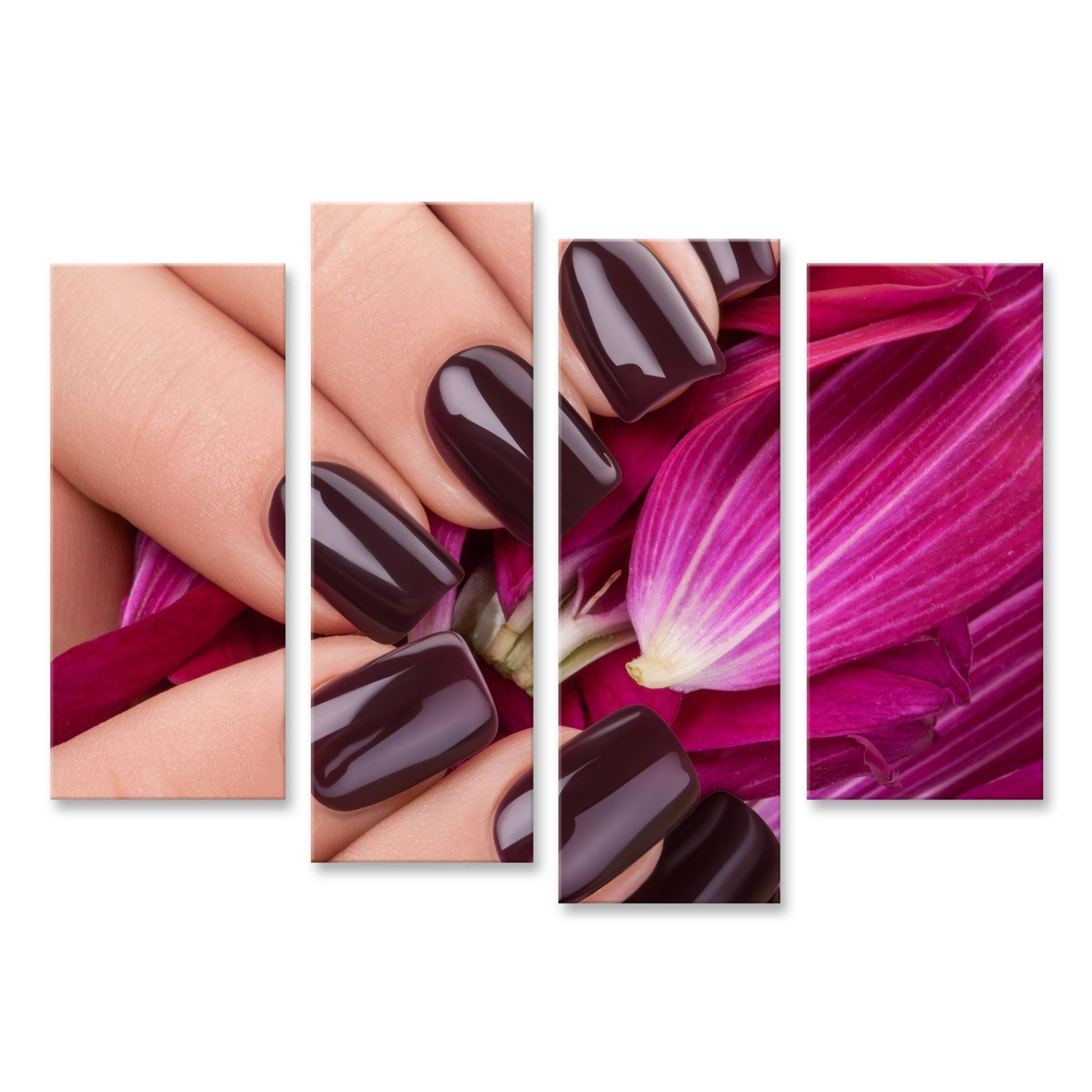 islandburner Leinwandbild Bild auf Leinwand Dunkelroter Nagellack Schöne Nägel Blume Nahaufnahme