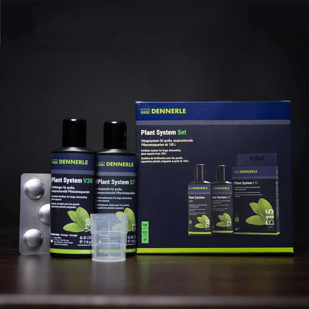 DENNERLE Aquariumpflege Plant System Set, (Plant System S7 100ml, Plant System V30 100ml, Plant System E15 Stück), 3 in 1 Set, Know-How aus über 50 Jahren Forschung
