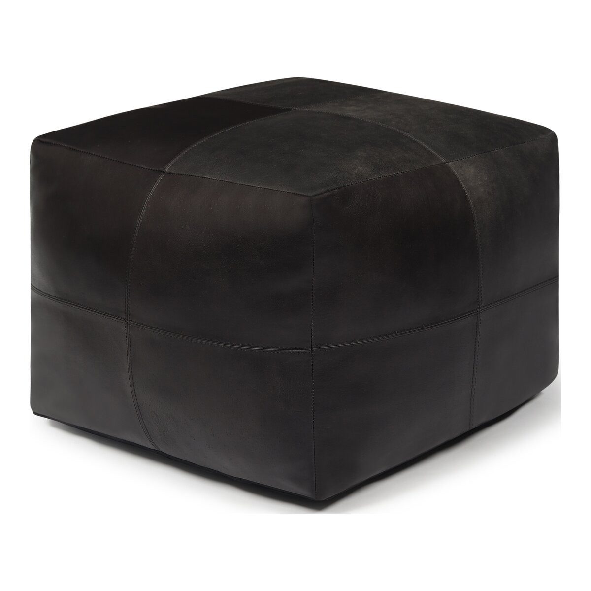 Feeling4Home Pouf Anneta aus Leder 50x50 cm, Schwarz, Entwickelt mit der Zeit eine charaktervolle, natürliche Patina.