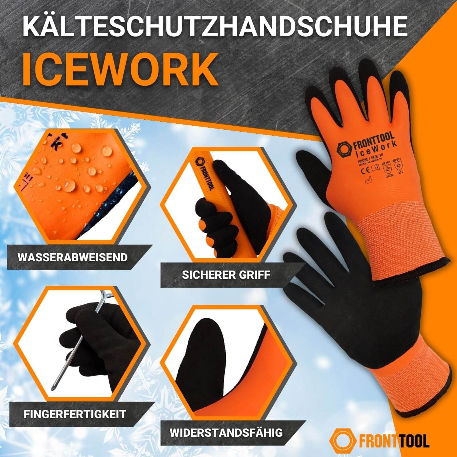 Fronttool Latexhandschuhe Winterarbeitshandschuh IceWork Winterhandschuh Kälteschutzhandschuh (Spar-Set)