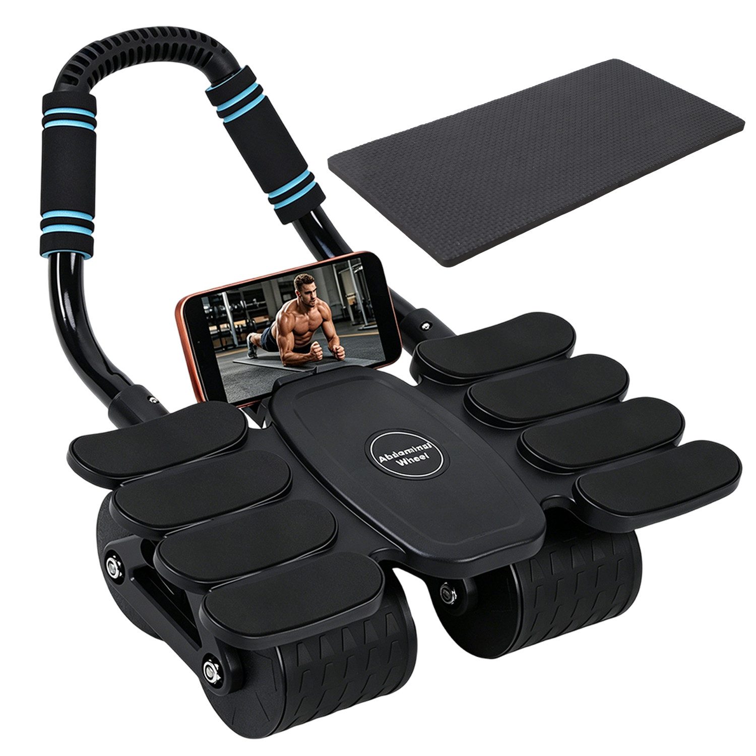 AKKEE Bauchtrainer Bauchmuskelrolle mit Ellbogenstütze für Bauchmuskeltrainingsgeräte, Bauchroller automatisches Mit Kniematte