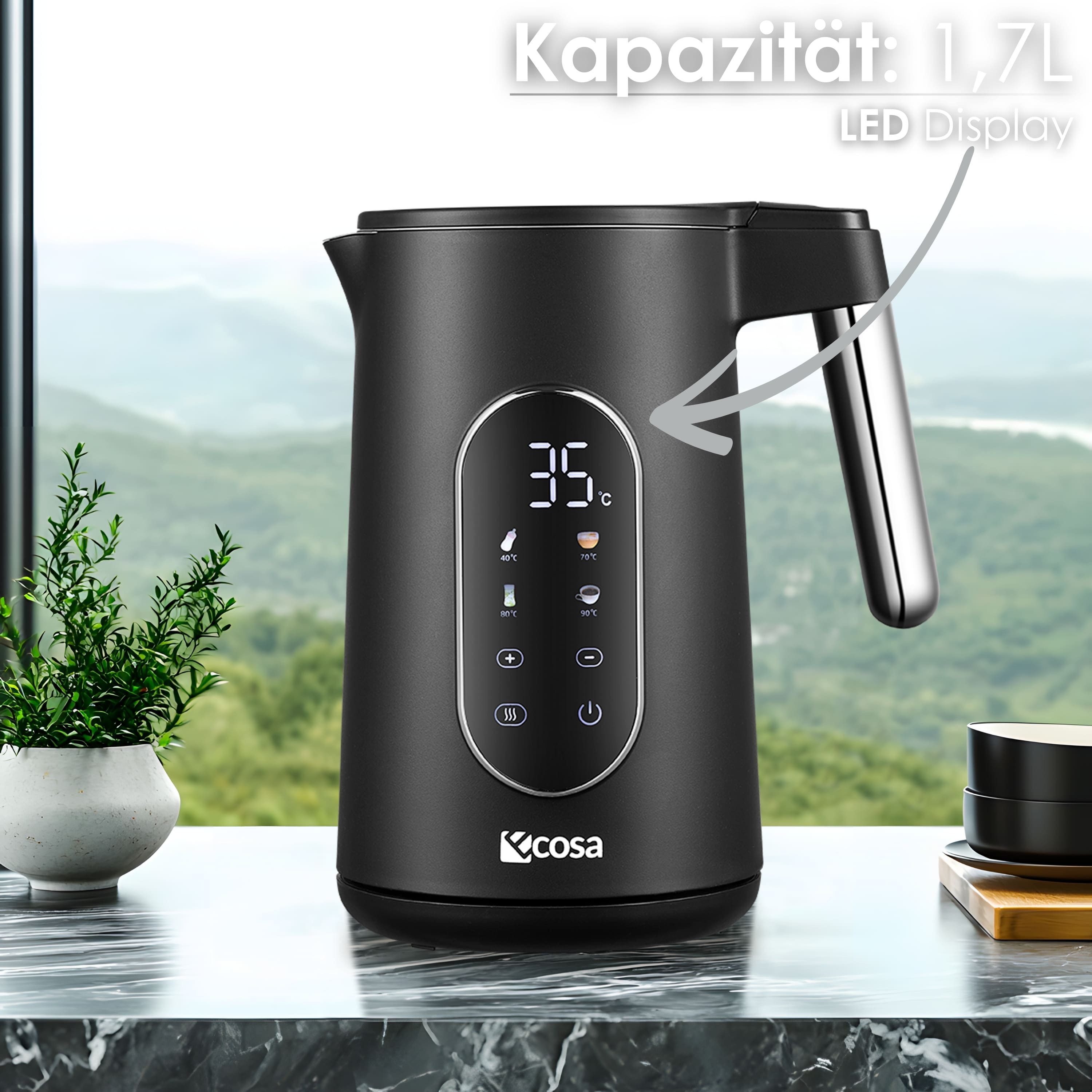 ecosa Wasserkocher EO-690, 1.7 l, 2200 W, Memory Funktion