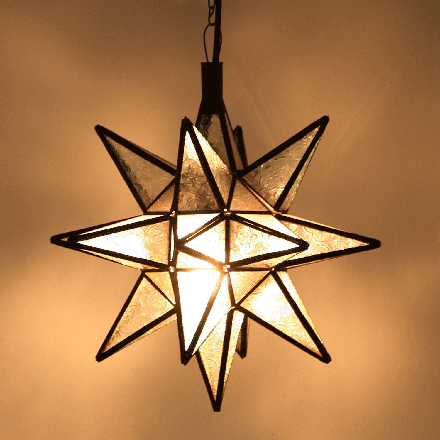 L1807 Nasima Leuchtmittel, marokkanische Lampe Moro ohne Hängelampe Weihnachtsstern, H38, Weiss Casa Hängeleuchte Orientalische