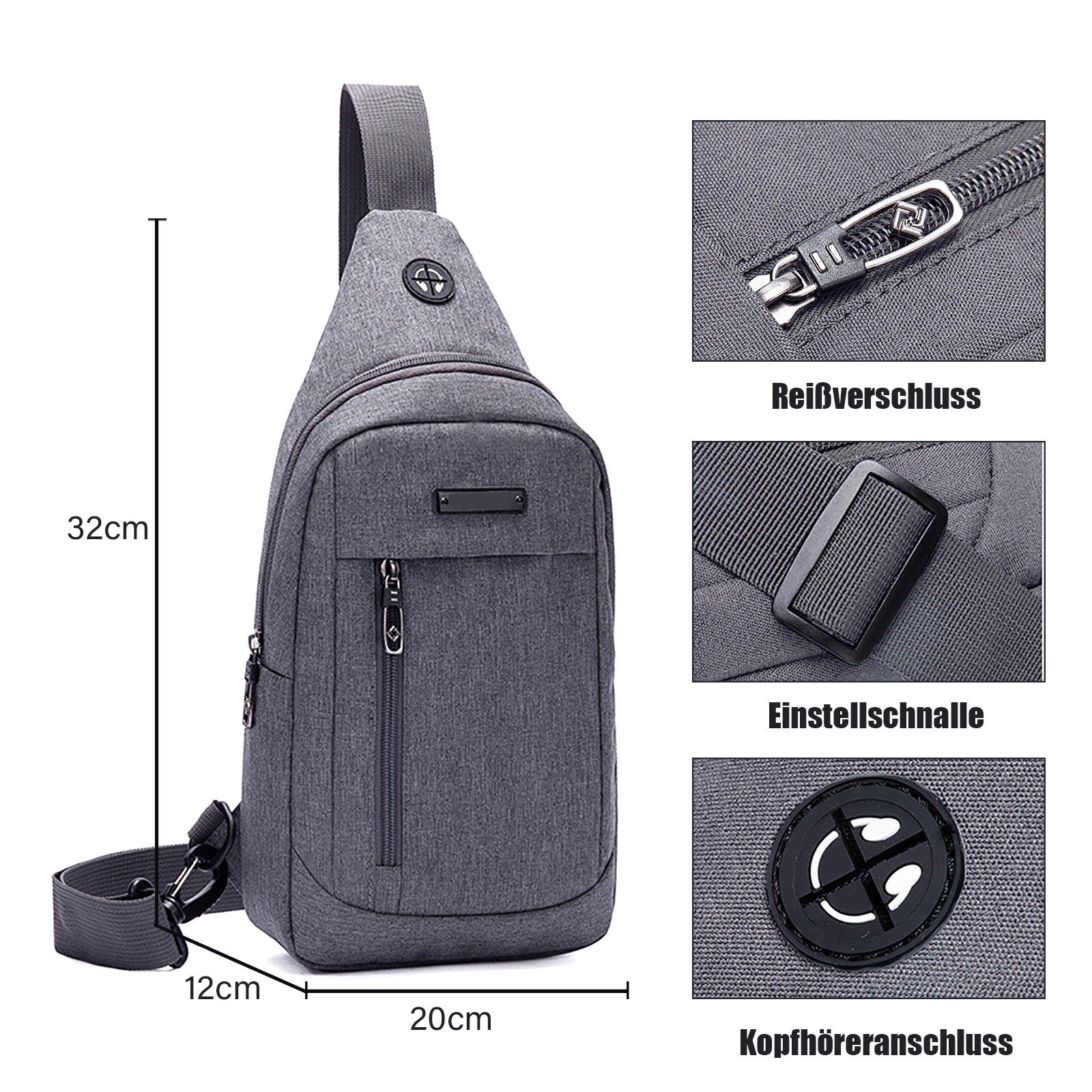 TAN.TOMI Grau Umhängetasche, Mini mit Mini Sling Bag, Bag Kopfhörer-Loch