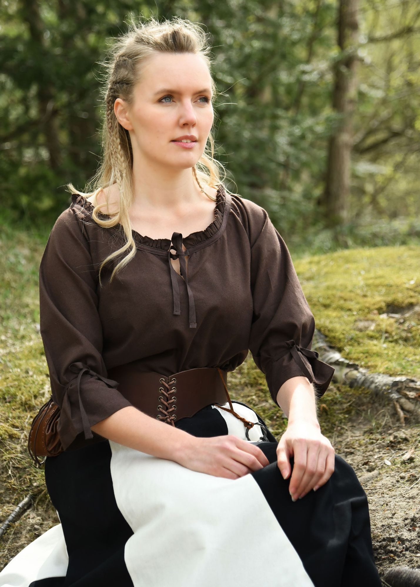 Battle Merchant Kostüm Mittelalter Bluse Birga mit 3/4 Arm, braun, Gr. XXL