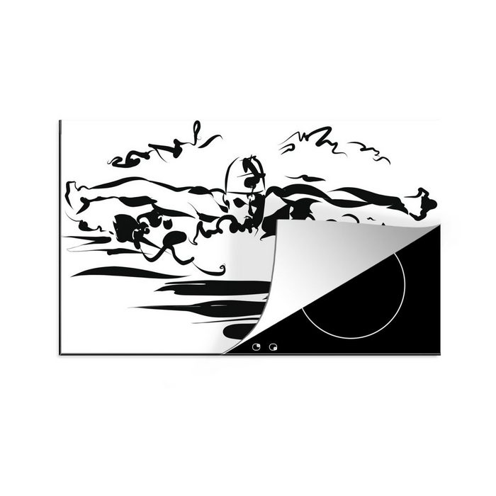 MuchoWow Herdblende-/Abdeckplatte Eine Schwarz-Weiß-Illustration einer schwimmenden Person Vinyl (1 tlg) Ceranfeldabdeckung für die küche Induktionsmatte