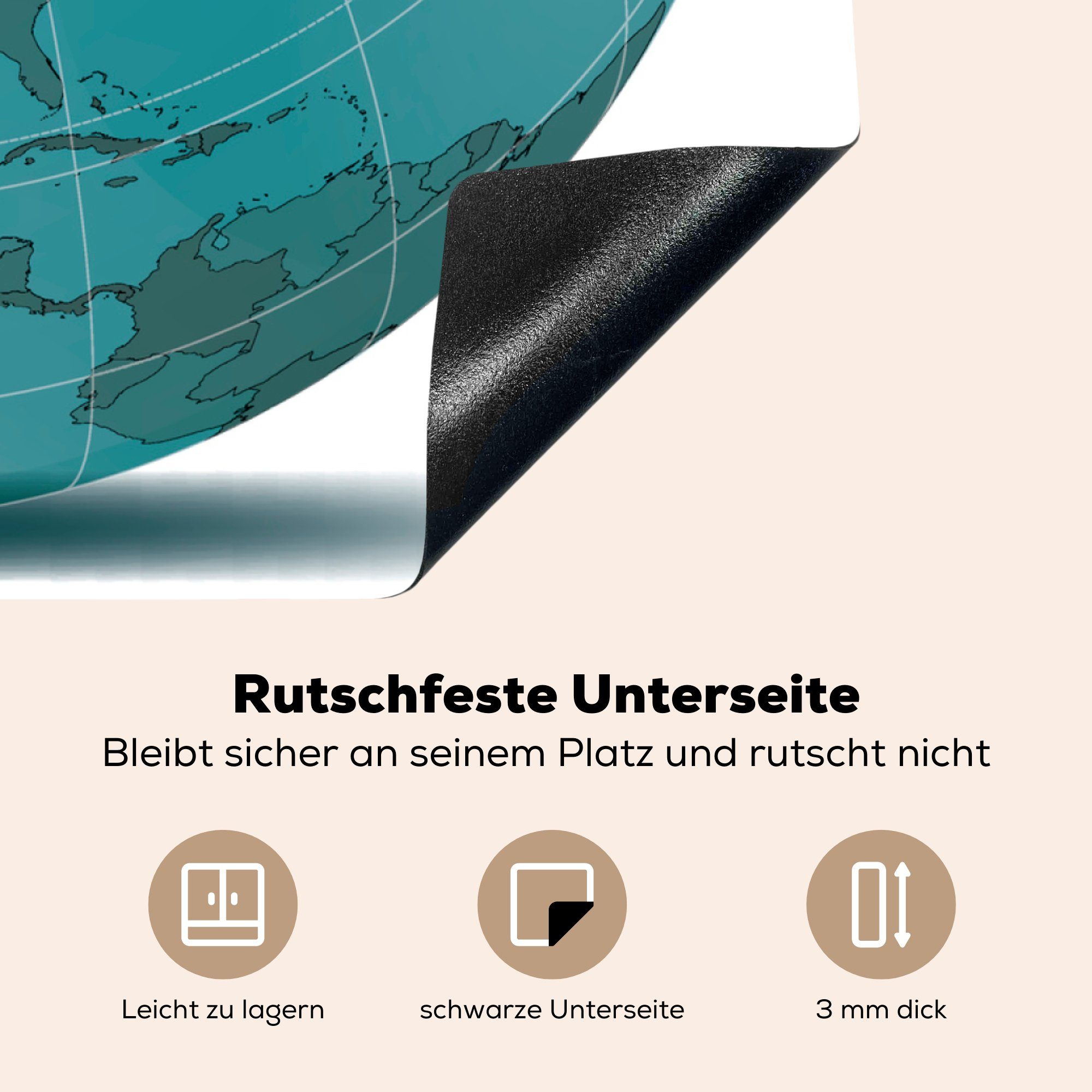 küche Weltkugel 78x78 mit Vinyl, einer Herdblende-/Abdeckplatte in cm, Illustration für (1 tlg), Eine MuchoWow Arbeitsplatte Kanada Ceranfeldabdeckung, Orange,