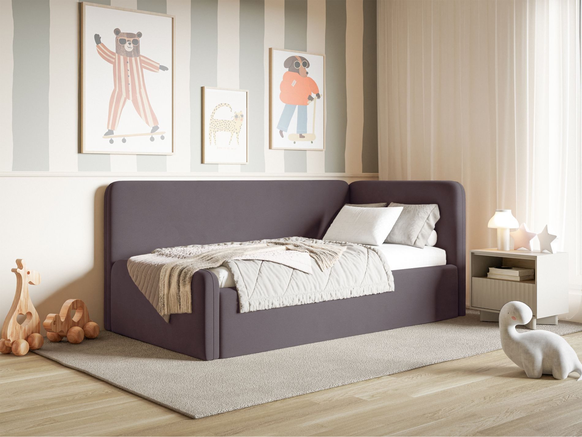 Selsey Jugendbett FANKO, Jugendbett mit Kopfteil, Samt, 90x200 cm