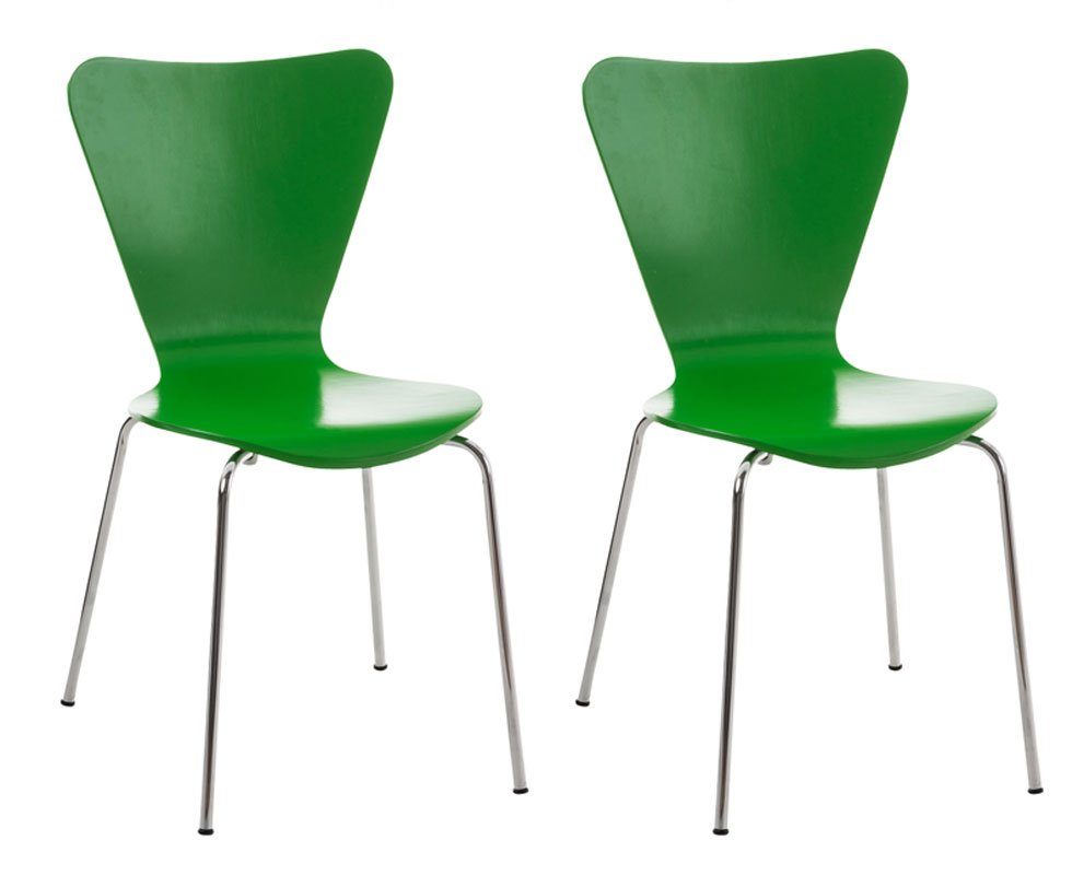 TPFLiving Besucherstuhl Calisso mit ergonomisch geformter Sitzfläche - Konferenzstuhl (Besprechungsstuhl - Warteraumstuhl - Messestuhl, 2 St), Gestell: Metall chrom - Sitzfläche: Holz grün