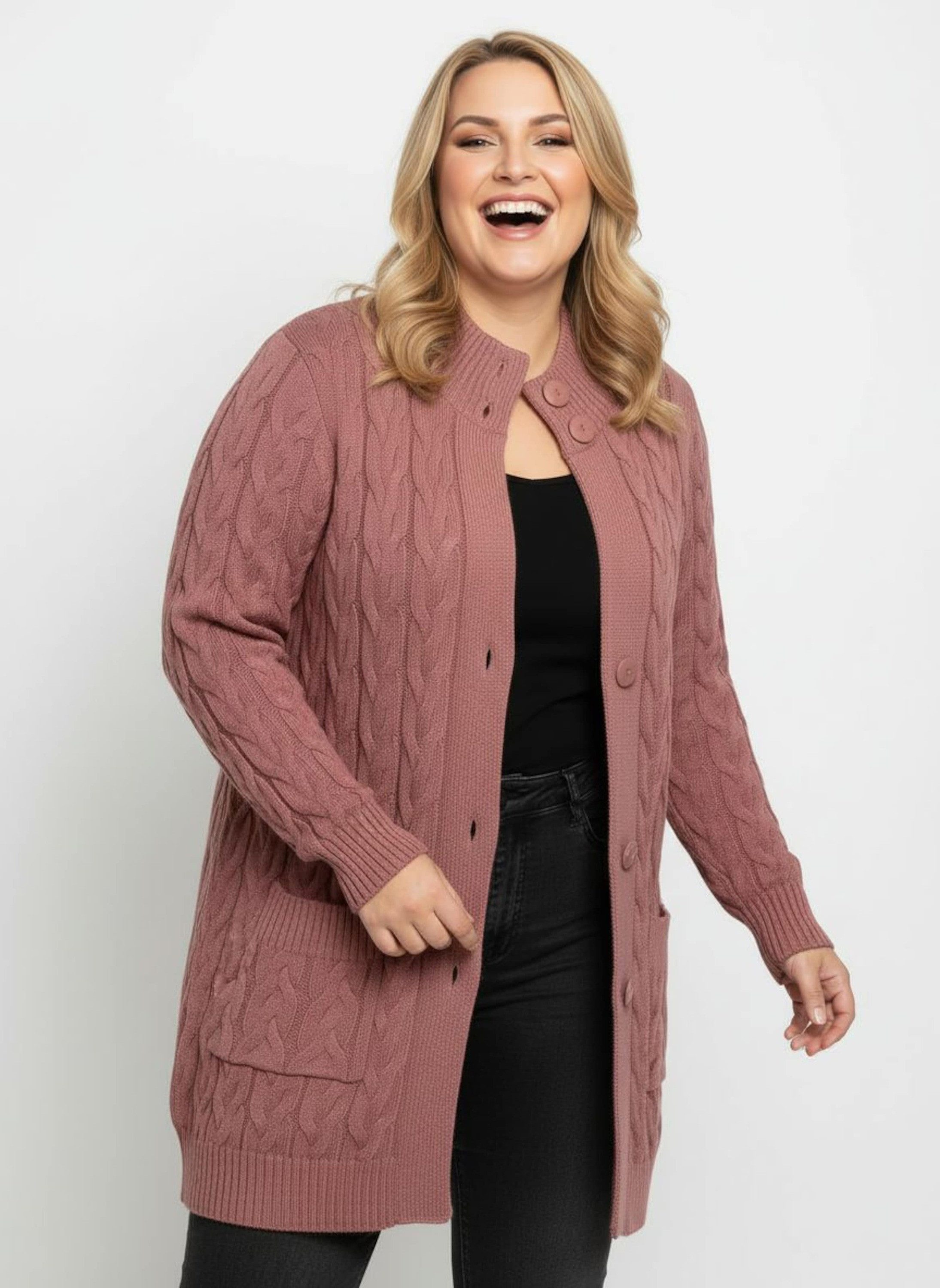 Witt Strickjacke Long-Strickjacke Langarm Zopfmuster