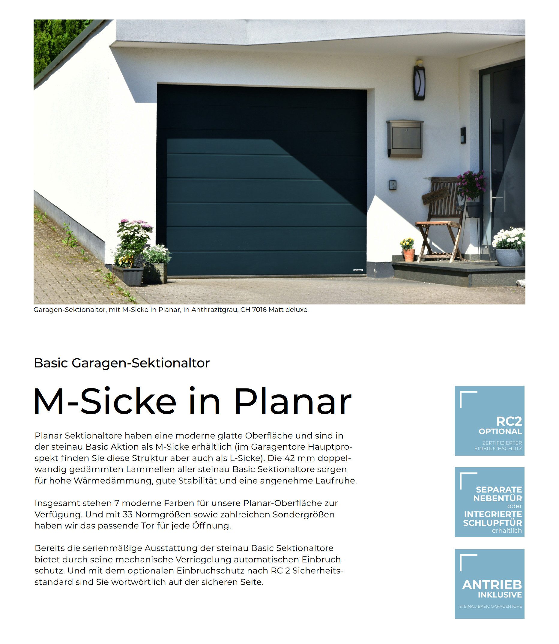 steinau Garagentor Sektionaltor RenoMatic 2025 M-Sicke Planar LPU 42 + Antrieb S4 +HS, Vergünstigtes Aktionspaket