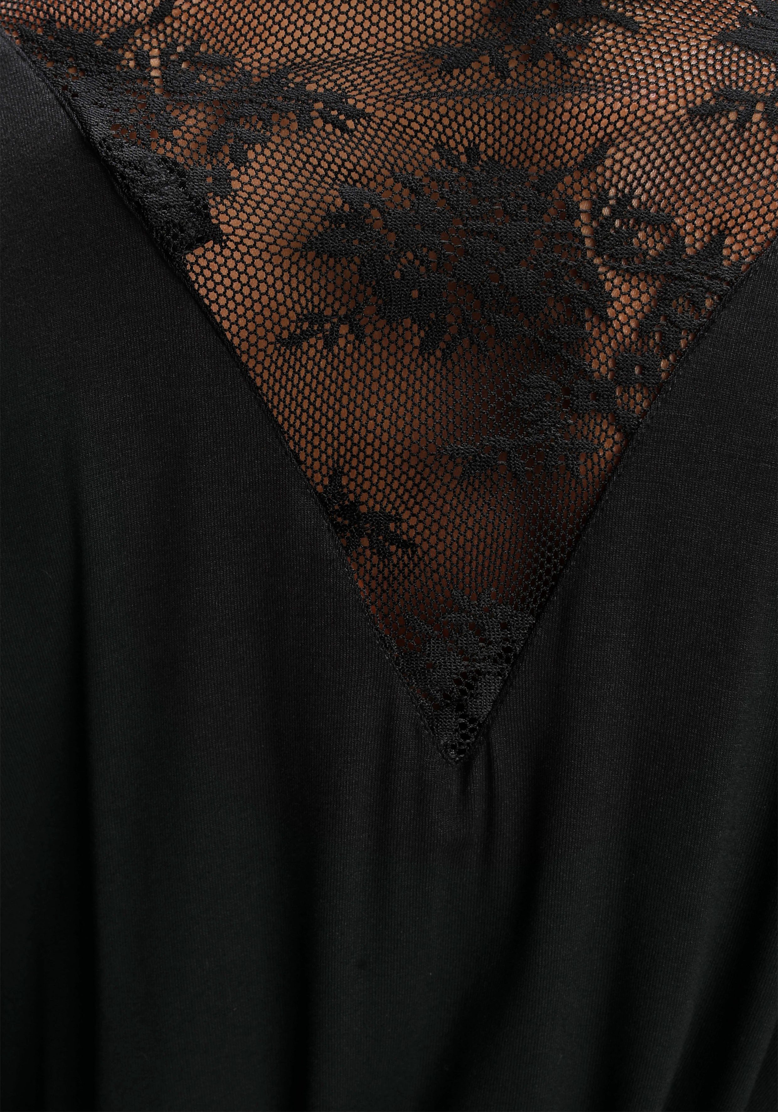 Viskose, Kimono, Spitzendetails mit schwarz schönen Bruno Banani Kurzform,