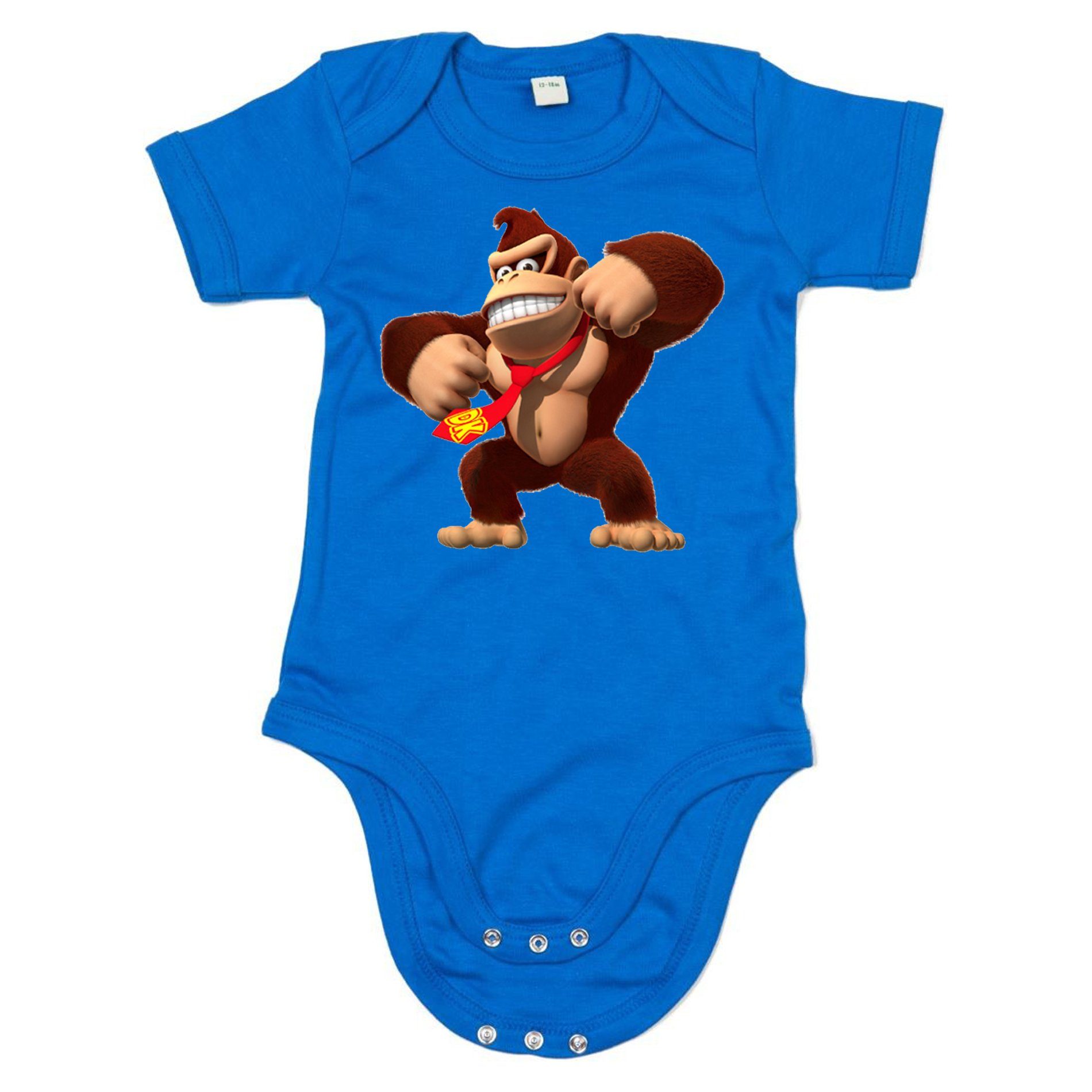 Blondie & Brownie Strampler Kinder Baby Donkey Kong Gorilla Affe Nintendo mit Druckknopf Blau