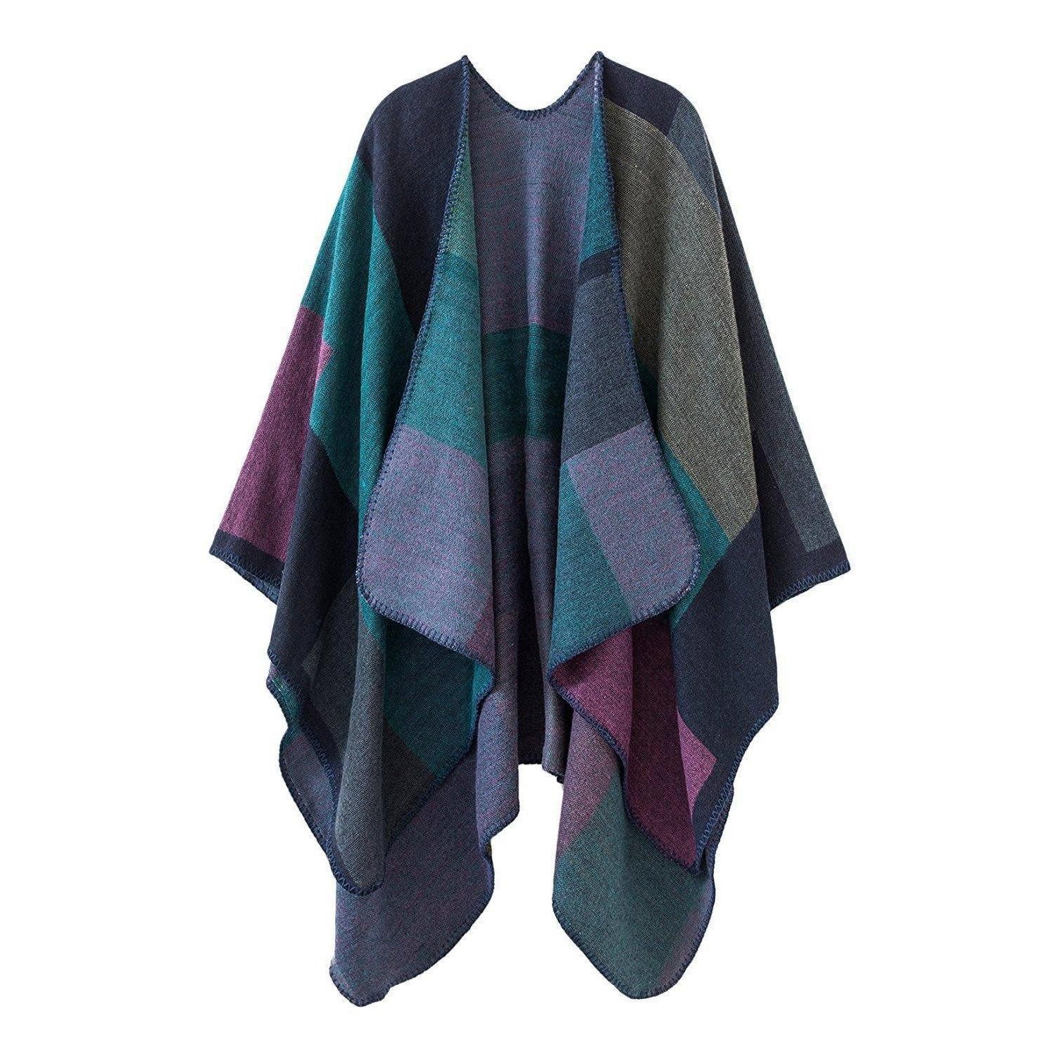 LuxusKollektion Strickschal Poncho Damen Strick Poncho Lila Elegant, (1-St)