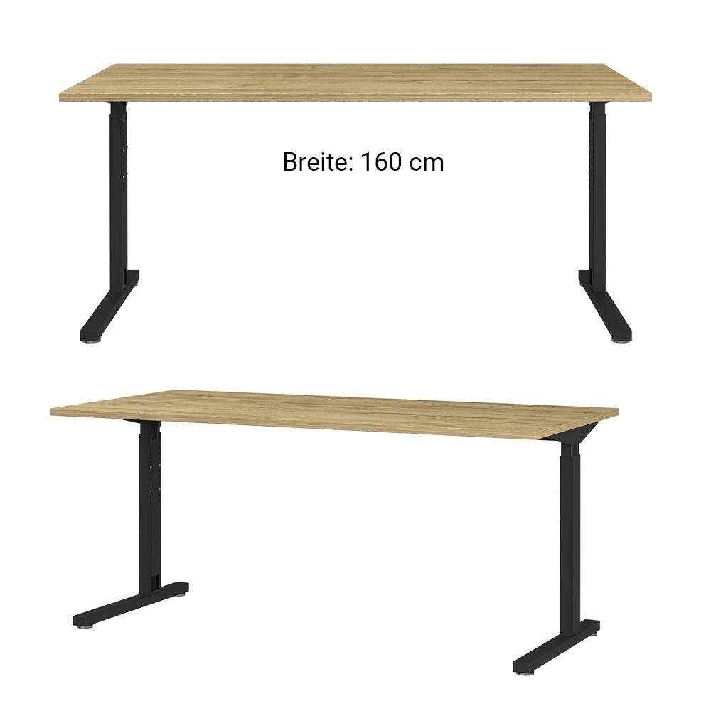 Lomadox Schreibtisch PRATO-01, 160 cm höhenverstellbar in Grandson Eiche Nb., B/H/T: 160/80/80 cm