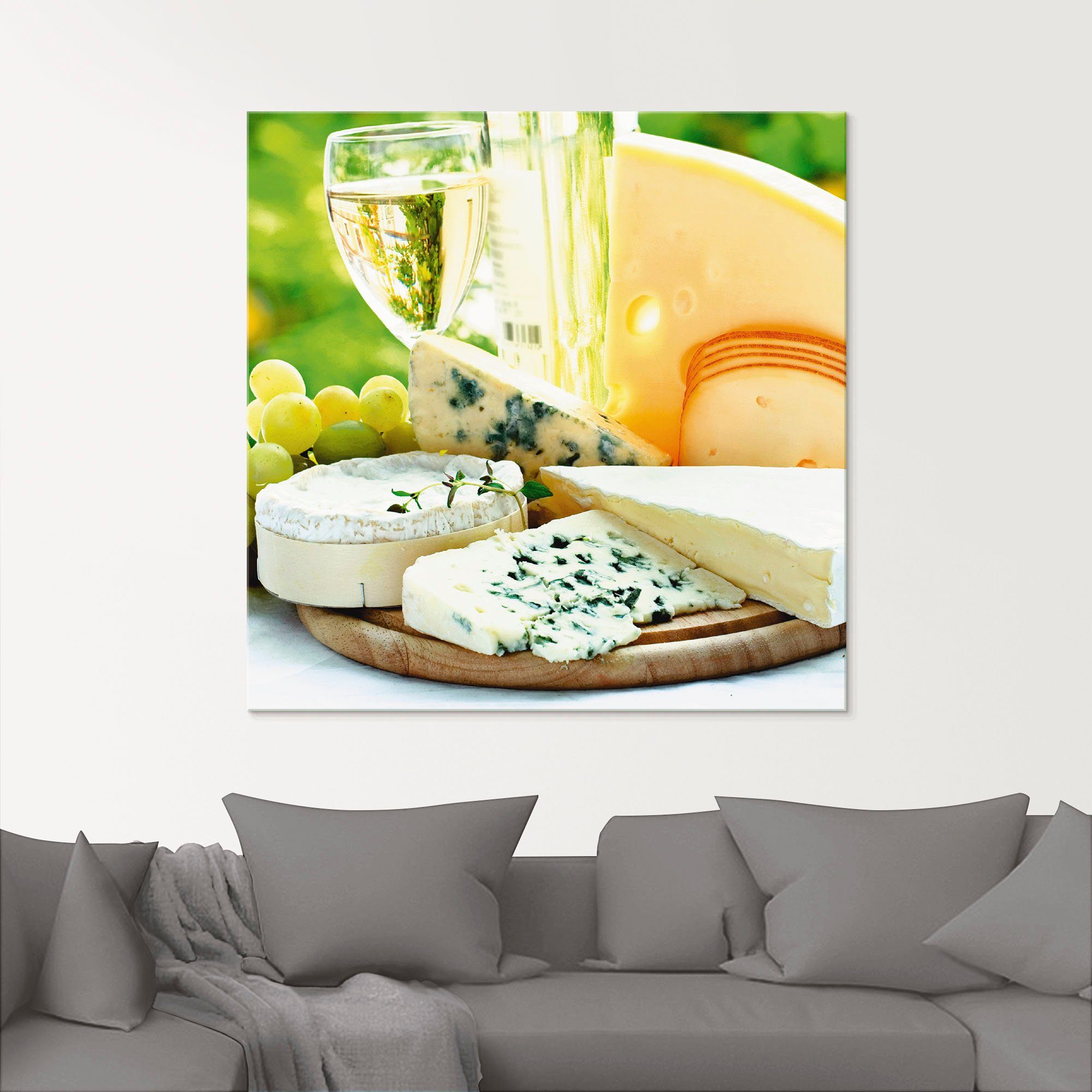 Artland Glasbild Käse & Wein, Lebensmittel günstig online kaufen