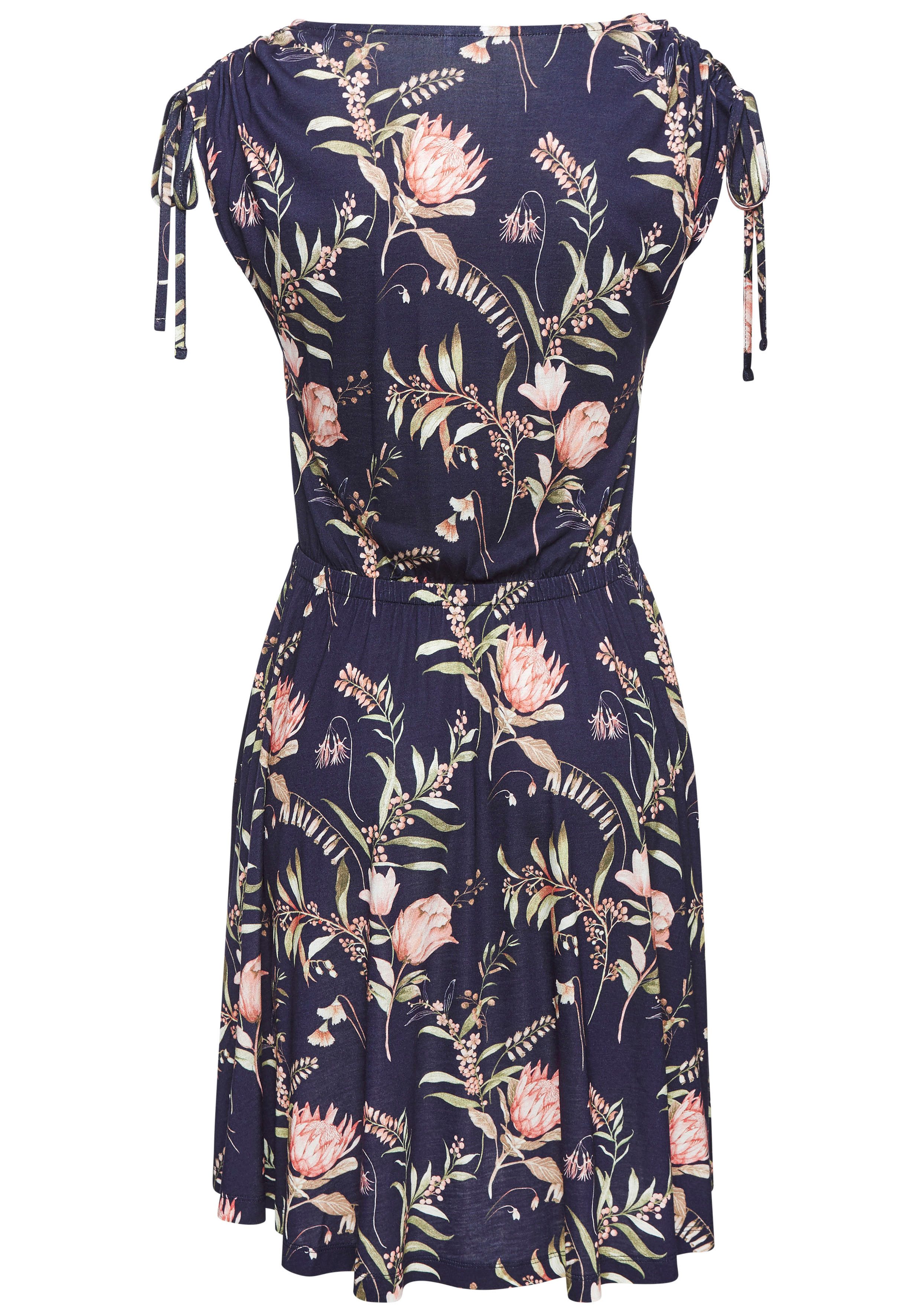 Vivance Jerseykleid mit Blumenprint und Raffungen auf den Schultern lockeres Sommerkleid, Strandkleid, Druckkleid, Viskosekleid