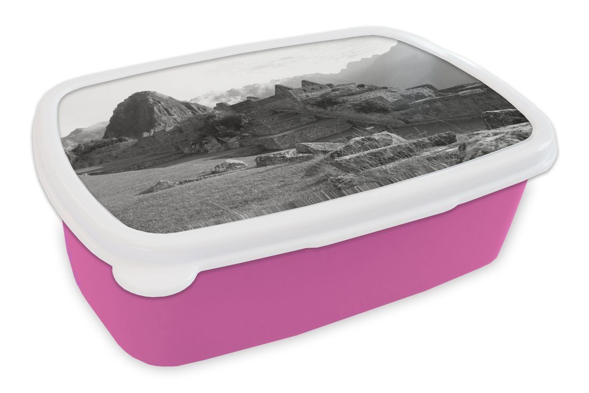 MuchoWow Lunchbox Peru - Machu Picchu - Ruinen, Kunststoff, (2-tlg), Brotbox für Erwachsene, Brotdose Kinder, Snackbox, Mädchen, Kunststoff rosa