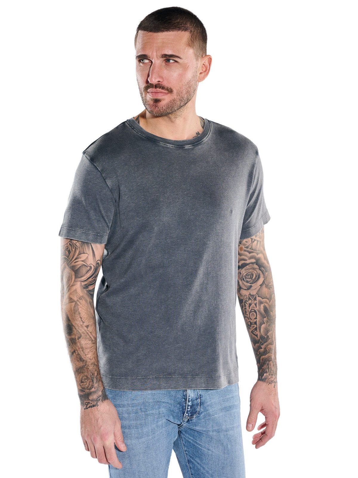 emilio adani T-Shirt Herren T-Shirt mit Rückenprint, Anthrazit
