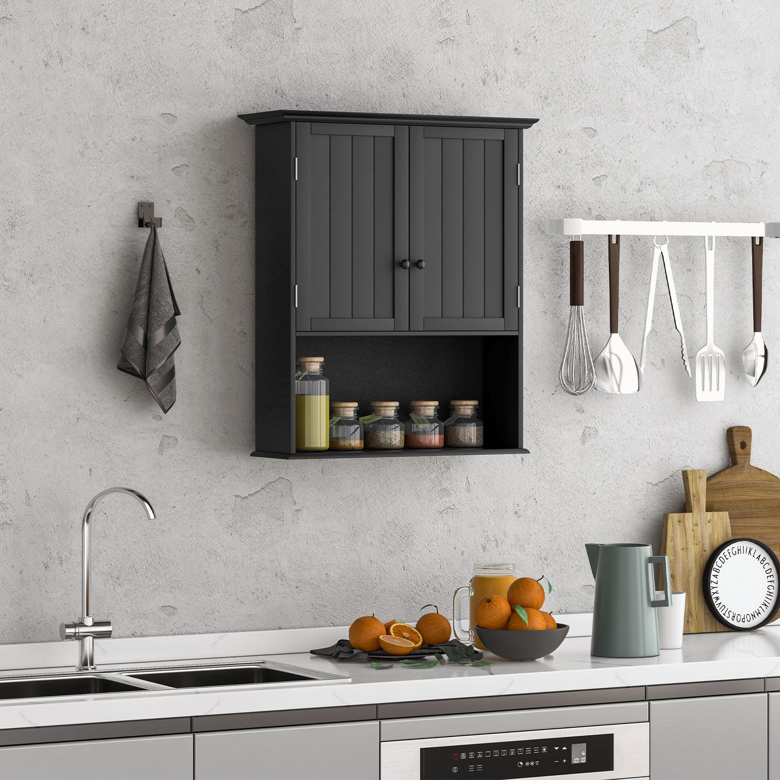 COSTWAY Hängeschrank Badschrank, mit Tür & verstellbarer Ablage, wandmontag günstig online kaufen