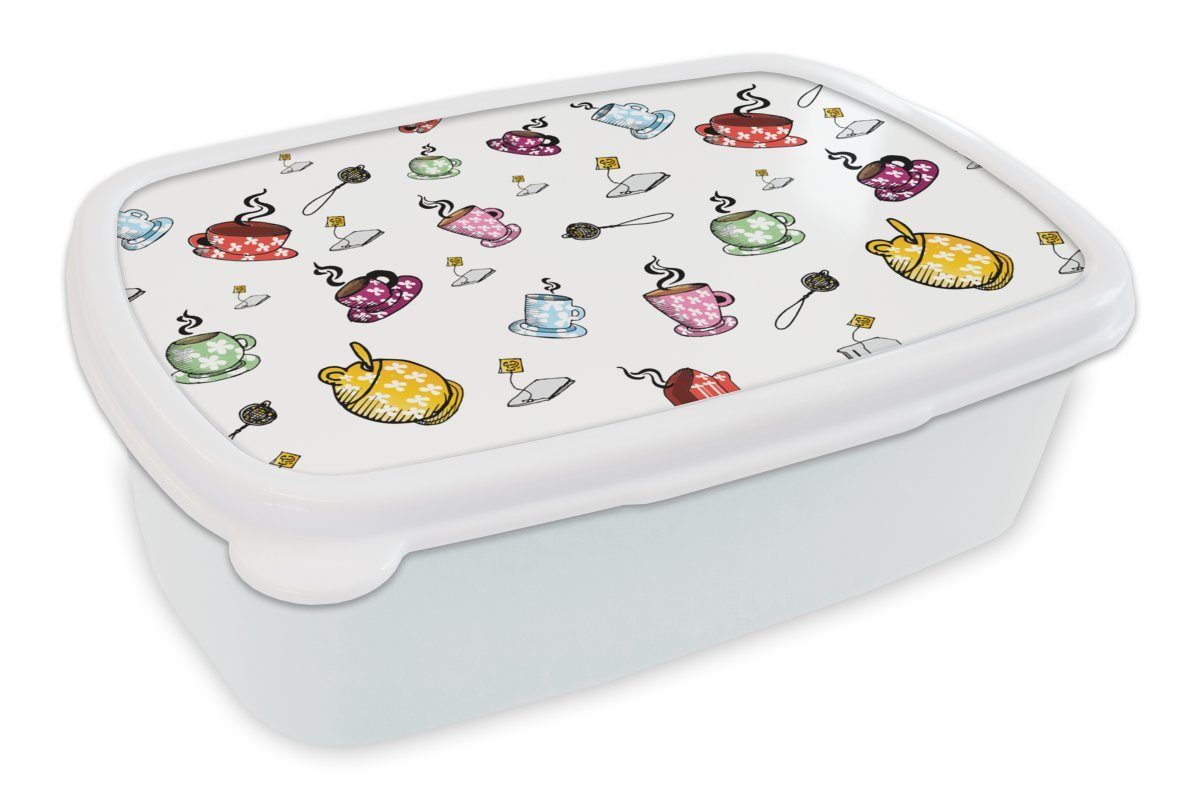 MuchoWow Lunchbox Tee - Tassen, Kunststoff, (2-tlg), Brotbox für Kinder und Erwachsene, Brotdose, für Jungs und Mädchen weiß