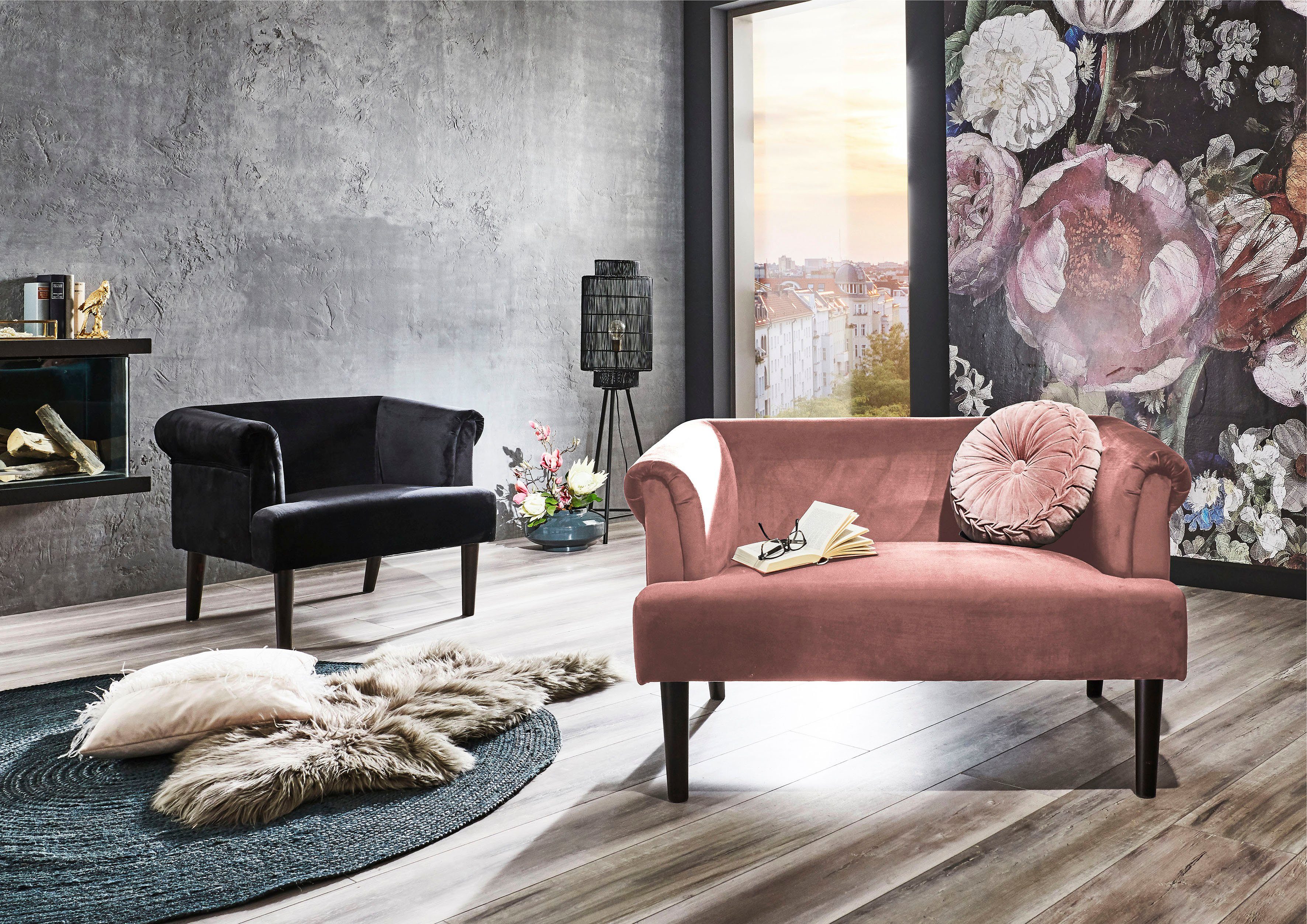 Wellenunterfederung home mit 1,5-Sitzer XXL-Sessel ATLANTIC rosé collection Samtveloursbezug, Charlie, mit
