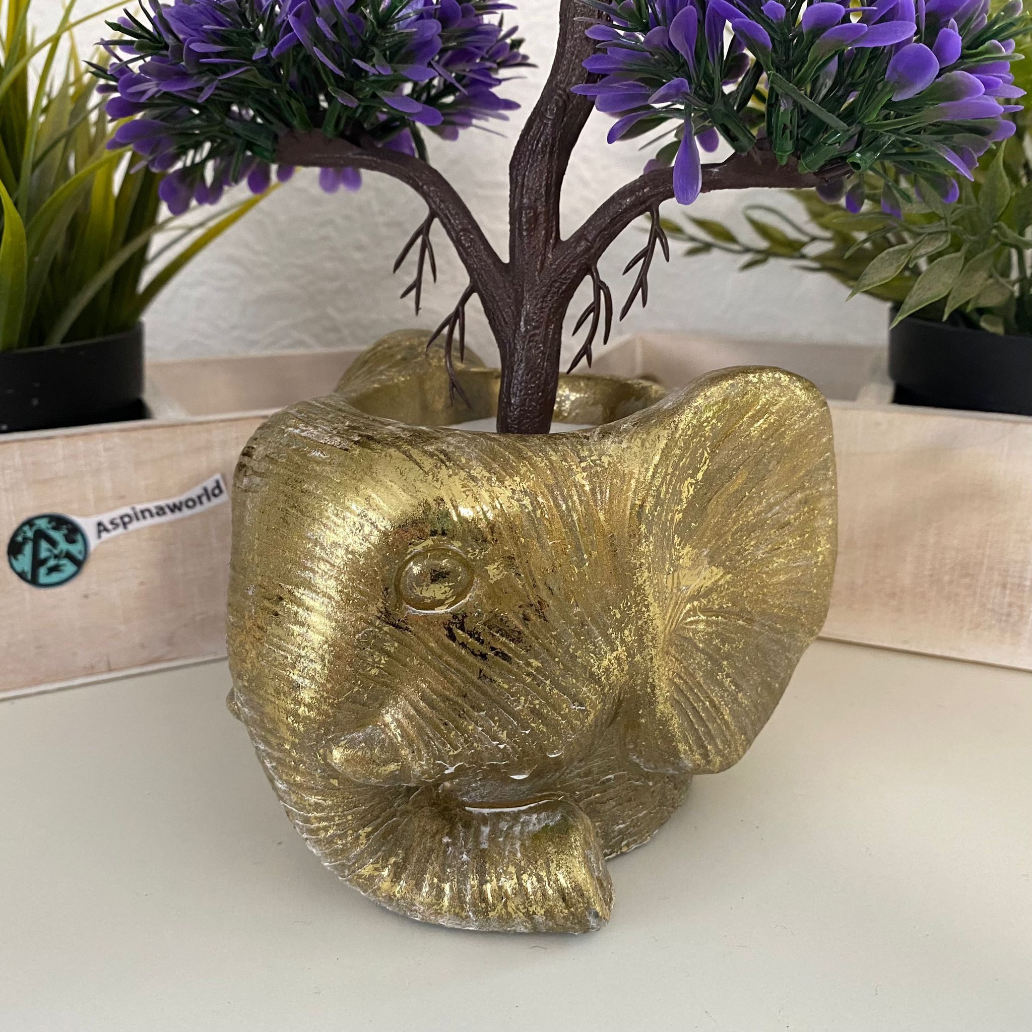 Aspinaworld Blumentopf Elefanten Figur Blumentopf Übertopf 10 cm, Deko Topf
