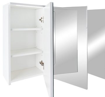 Badezimmerspiegelschrank TWO, B 100 cm, mit LED-Beleuchtung Weiß, 6 höhenverstellbare Einlegeböden, Spiegeltüren