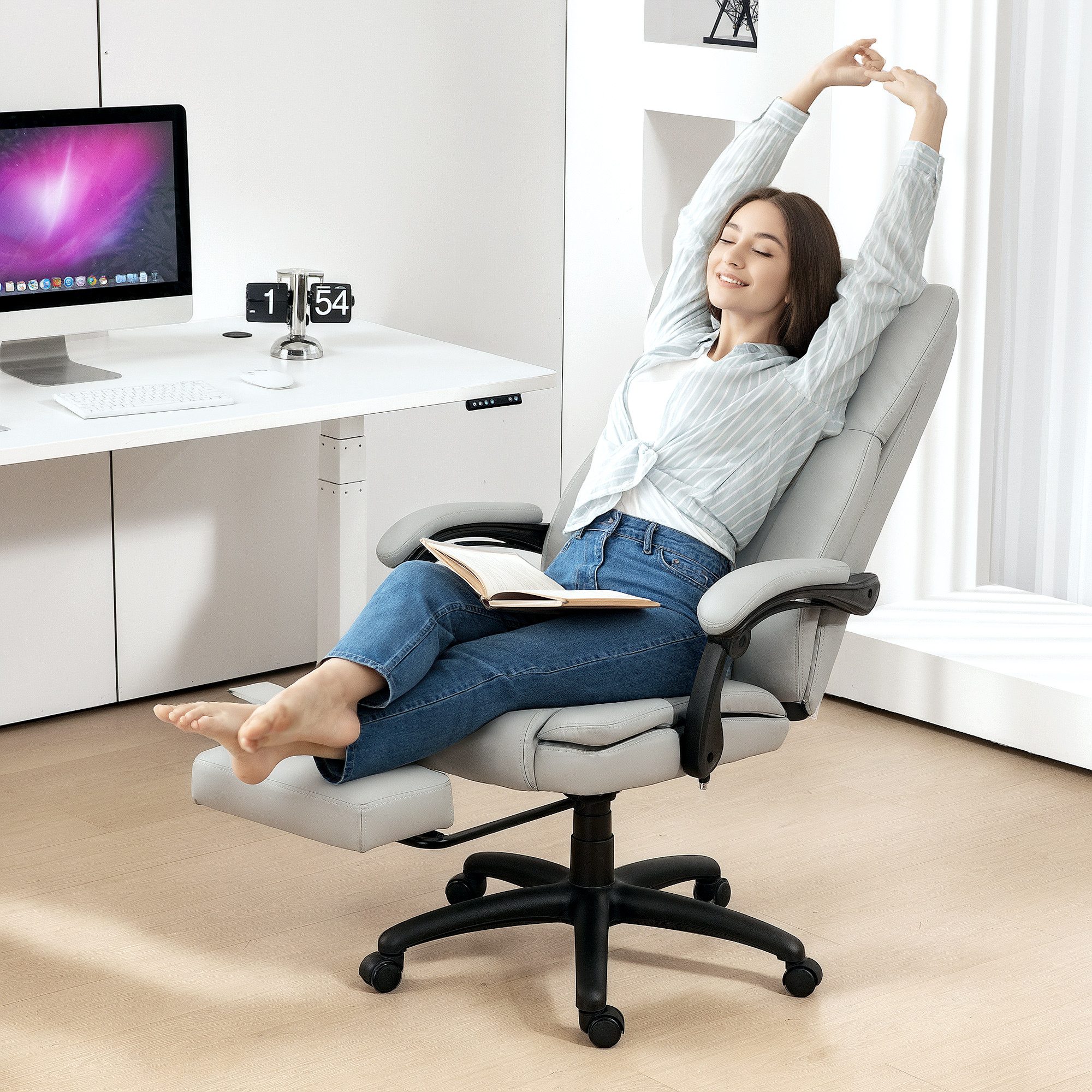 Vinsetto Schreibtischstuhl Bürostuhl mit Massagefunktion, Liegefunktion (Ch günstig online kaufen