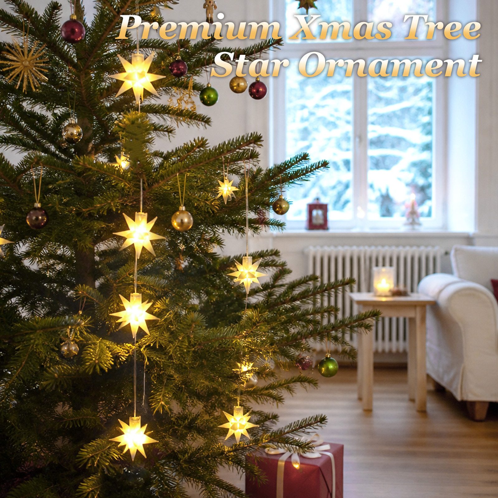 Salcar LED-Lichterkette 3D LED Weihnachtsstern Beleuchtet LED Explodierende Sterne 3er/6er, 3D Leuchtstern Weihnachten Fenster Outdoor Weihnachtsdeko Warmweiß – Bild 5 von 5
