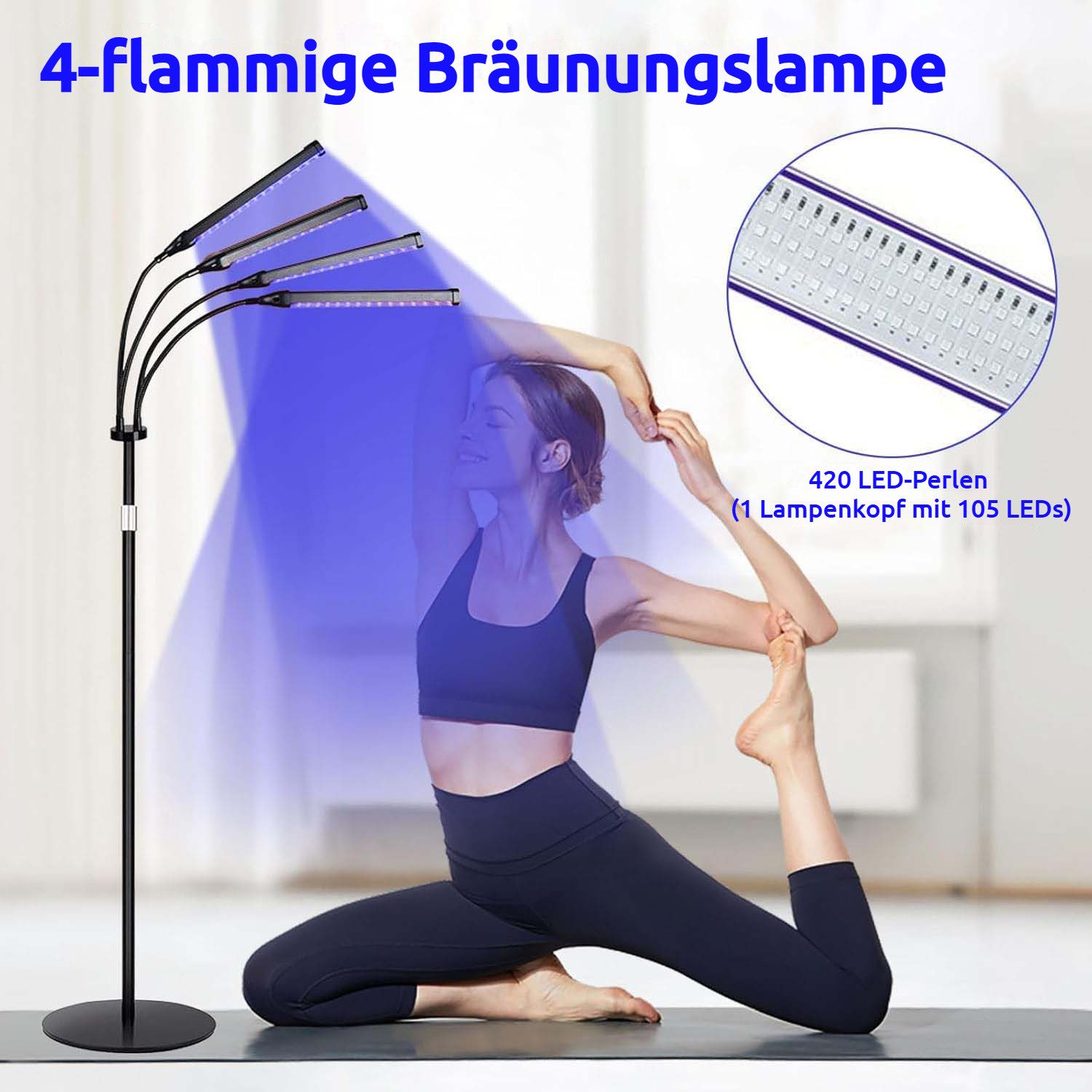VIVIHEYDAY Gesichtssolarium Solarium für Zuhause, 4-Kopf Gesichtsbräuner mit 420 LEDs, 360° drehbar, 3 Modi, Höhenverstellbar, Timer & Schutzbrille, – Bräunungslampe für Gesicht und Körper